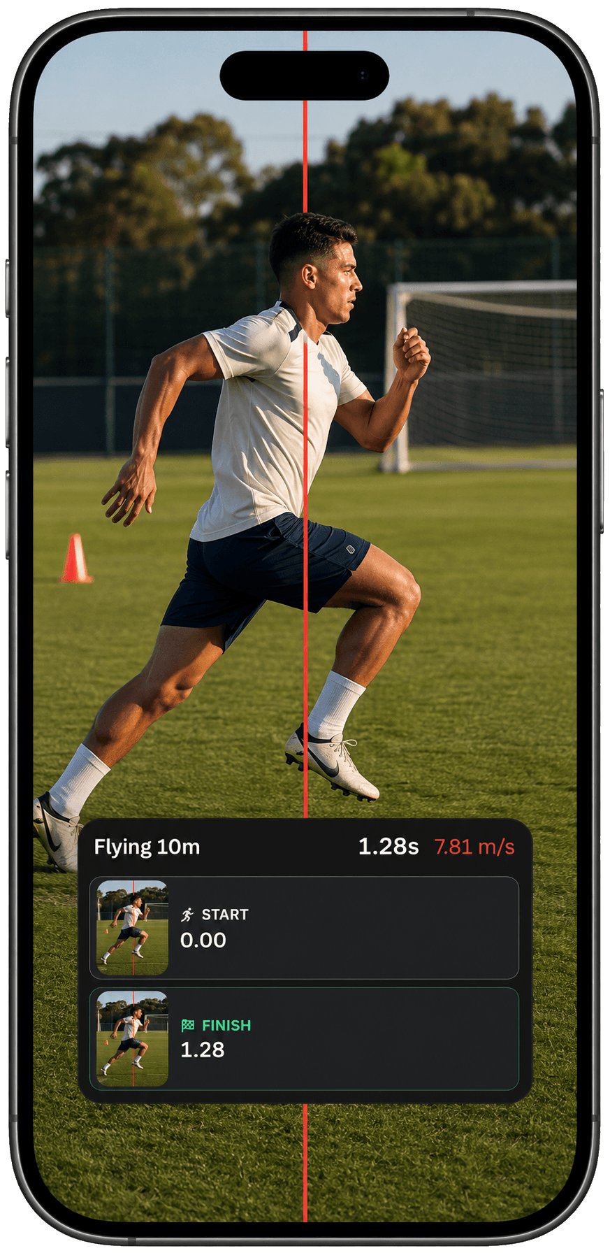 TrackSpeed showing a flying sprint with start and finish photos